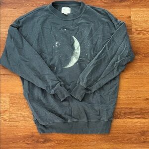 American Eagle Outfitters Dark Gray Moon Graphic Crewneck Sweater